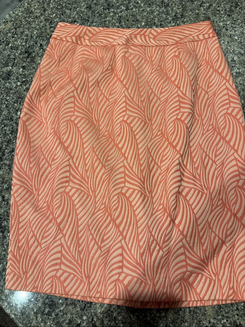Calvin Klein Coral and Cream Leaf-Print Pencil Skirt